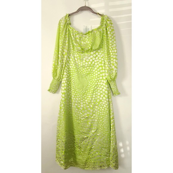 Anthropologie Exquise Meryl Midi Dress Balloon Slv Sz S Lime Green NWT $218 - Picture 6 of 14